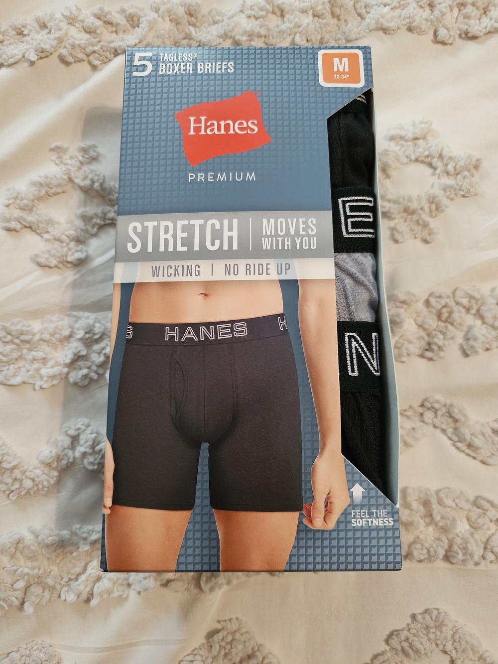 Hanes Premium Stretch Tagless Boxer Briefs - Black (Pack of 5)